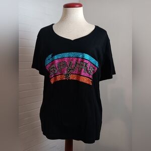 Rebecca Malone Black Graphic Bling Women's Top 2XL